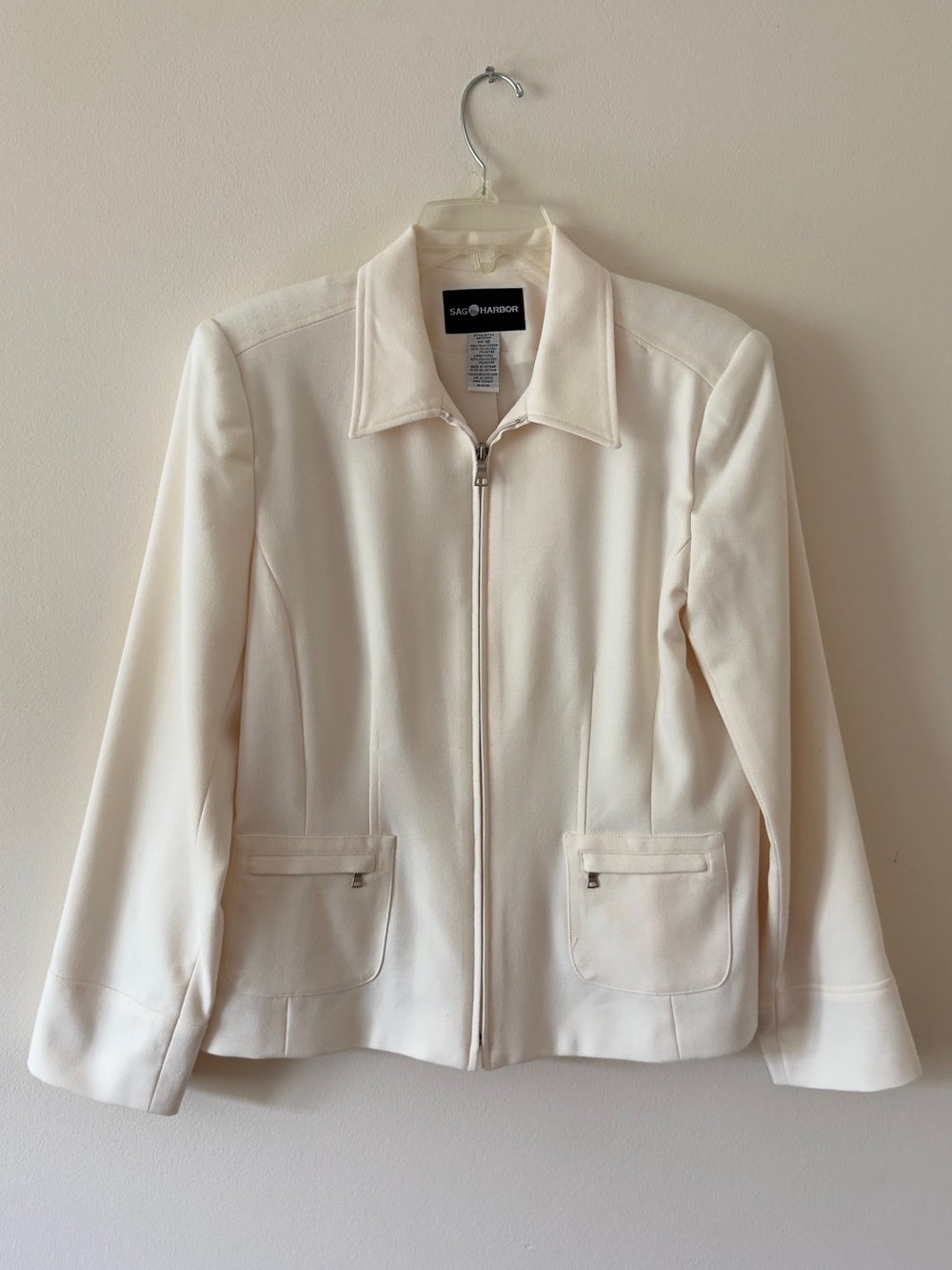 Sag Harbor Women's Ivory Zip-Front Blazer Jacket